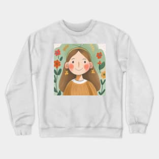 Cute girl with flower Crewneck Sweatshirt